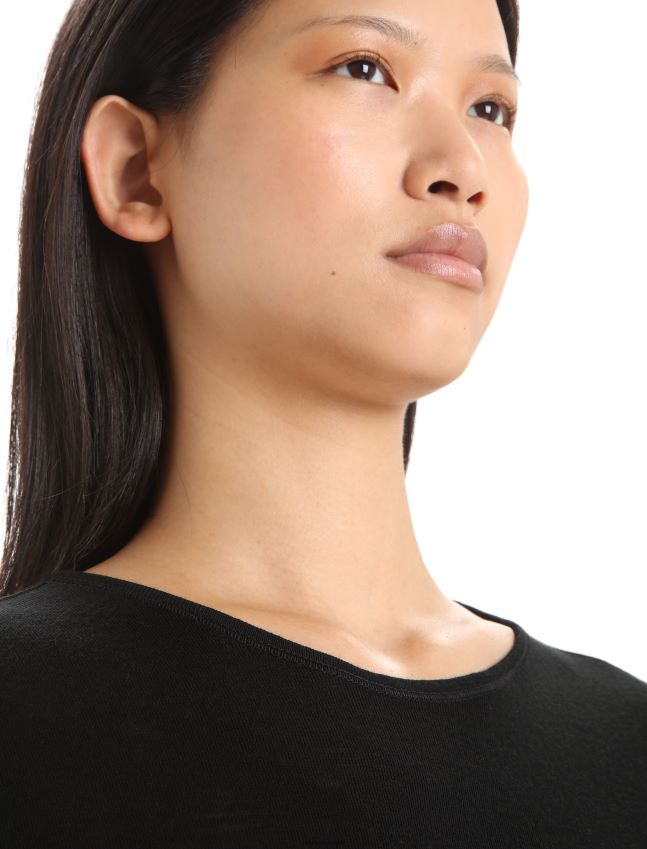 הַלבָּשָׁה Icebreaker מרינו 175 יומיומי שרוול קצר Crewe תרמי העליון שָׁחוֹר נשים 42N8VN573