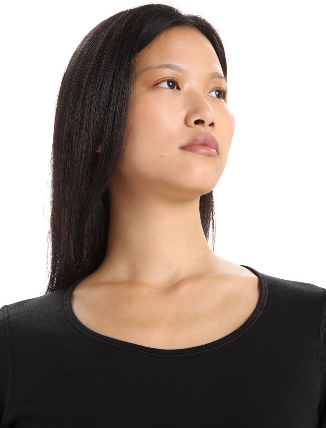 הַלבָּשָׁה Icebreaker מרינו 200 אואזיס עם שרוול ארוך טופ צווארון תרמי שָׁחוֹר נשים 42N8VN852