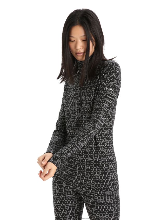 הַלבָּשָׁה Icebreaker מרינו 250 קודקוד שרוול ארוך חצי רוכסן עליון תרמי אלפיני גיאוגרפי שלג שחור נשים 42N8VN820