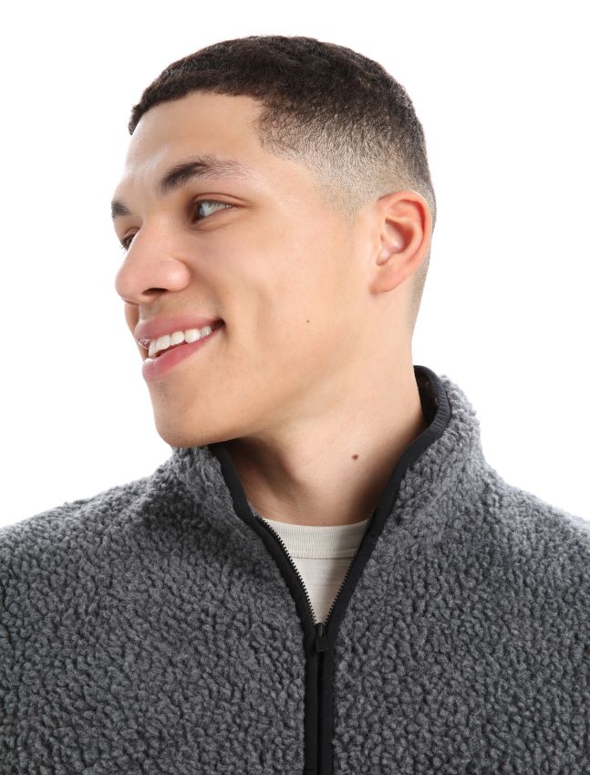 הַלבָּשָׁה Icebreaker ז'קט מרינו ריאלי פליס עם שרוולים ארוכים עם חצי רוכסן אברש גריט/שחור גברים 42N8VN232