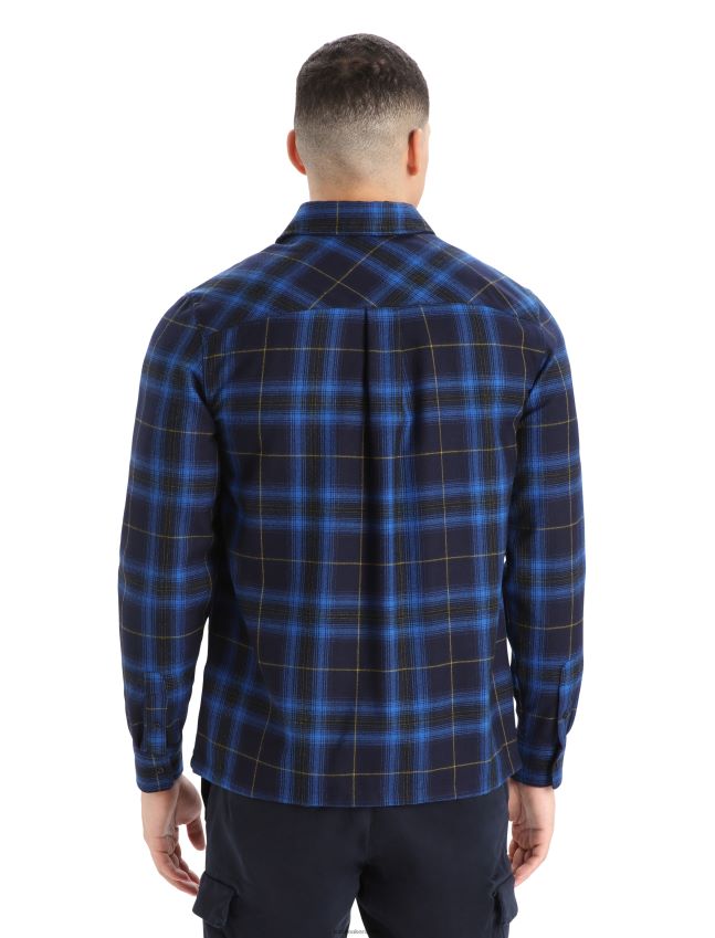 הַלבָּשָׁה Icebreaker מרינו דאונדר חולצת פלנל עם שרוולים ארוכים משובצת צי חצות גברים 42N8VN358