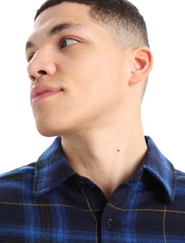 הַלבָּשָׁה Icebreaker מרינו דאונדר חולצת פלנל עם שרוולים ארוכים משובצת צי חצות גברים 42N8VN358