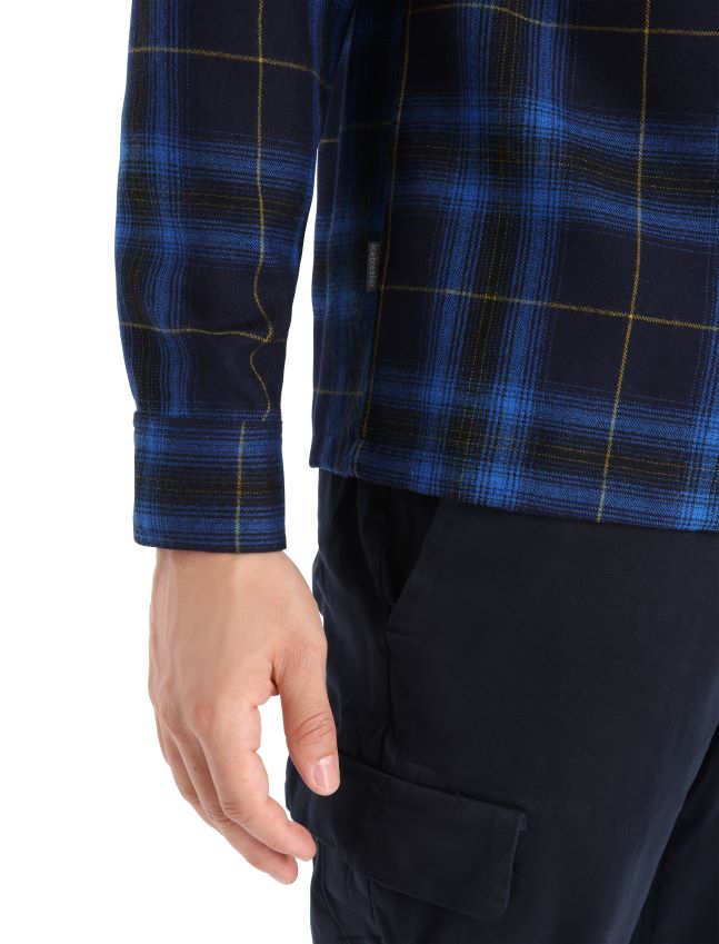 הַלבָּשָׁה Icebreaker מרינו דאונדר חולצת פלנל עם שרוולים ארוכים משובצת צי חצות גברים 42N8VN358