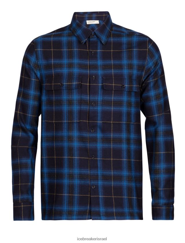 הַלבָּשָׁה Icebreaker מרינו דאונדר חולצת פלנל עם שרוולים ארוכים משובצת צי חצות גברים 42N8VN358
