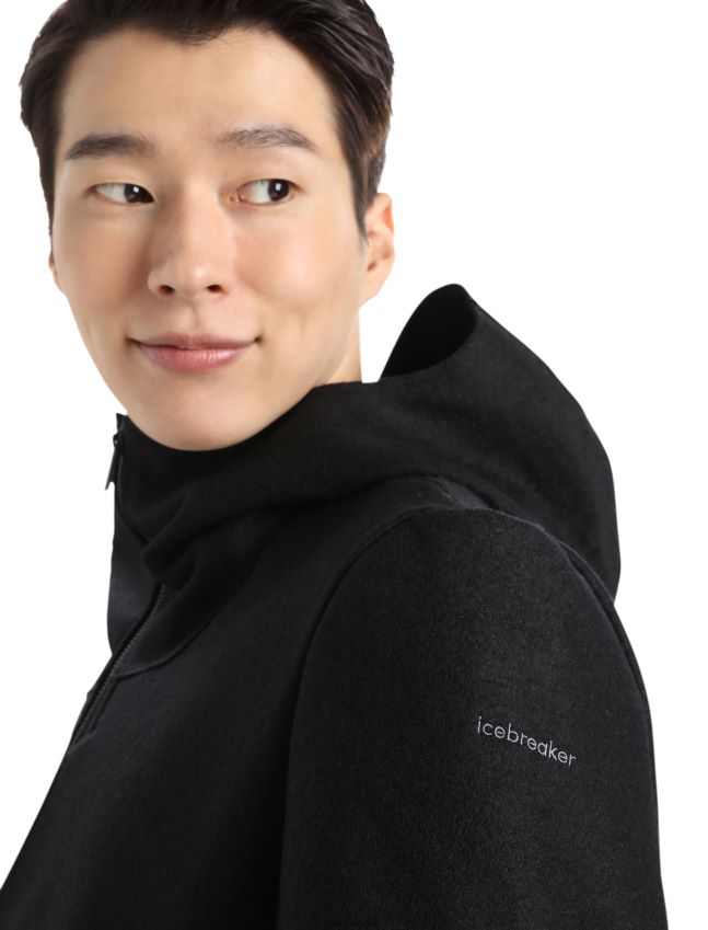 הַלבָּשָׁה Icebreaker ז'קט קפוצ'ון מרינו לבד שָׁחוֹר גברים 42N8VN369