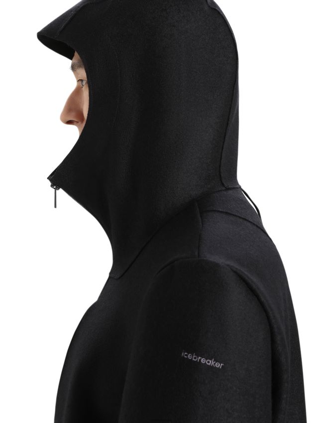 הַלבָּשָׁה Icebreaker ז'קט קפוצ'ון מרינו לבד שָׁחוֹר גברים 42N8VN369