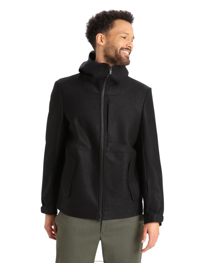 הַלבָּשָׁה Icebreaker ז'קט קפוצ'ון מרינו לבד שָׁחוֹר גברים 42N8VN369