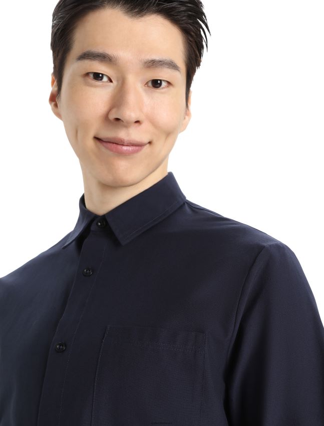 הַלבָּשָׁה Icebreaker חולצת מרינו ברלין עם שרוולים ארוכים צי חצות גברים 42N8VN372