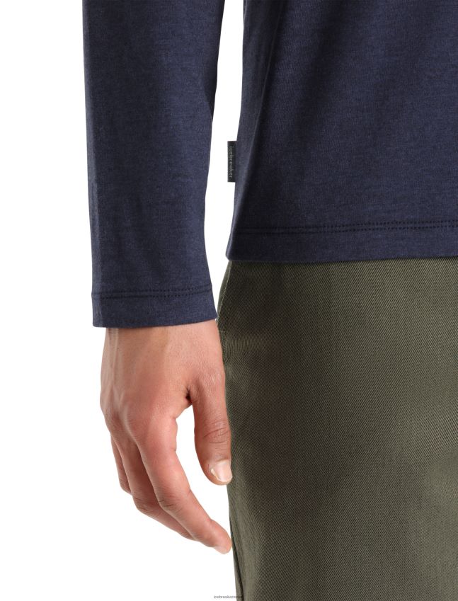 הַלבָּשָׁה Icebreaker מרינו סנטרל קלאסיק שרוולים ארוכים חניון חופה צי חצות גברים 42N8VN375