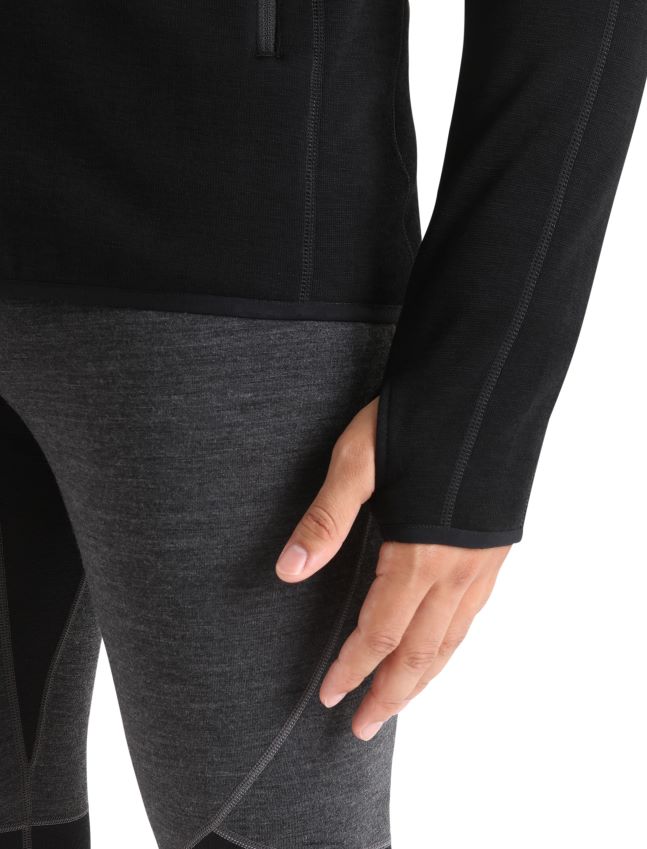 הַלבָּשָׁה Icebreaker ז'קט רוכסן עם שרוולים ארוכים של מרינו אמיתי פליס שָׁחוֹר גברים 42N8VN422