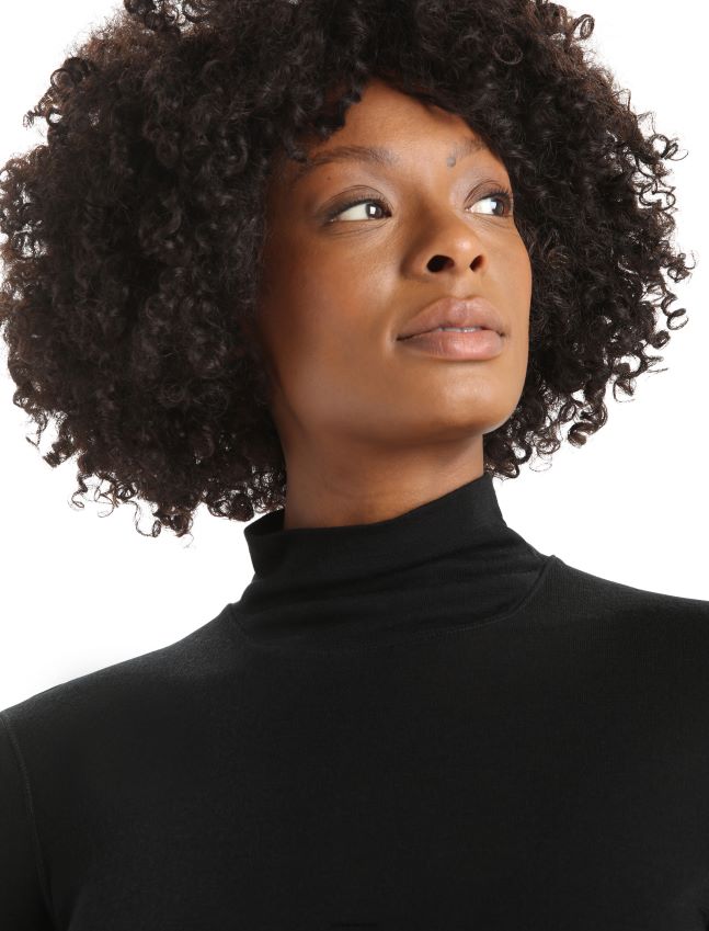 הַלבָּשָׁה Icebreaker בגד גוף מרינו קווינס עם שרוול ארוך גבוה שָׁחוֹר נשים 42N8VN543