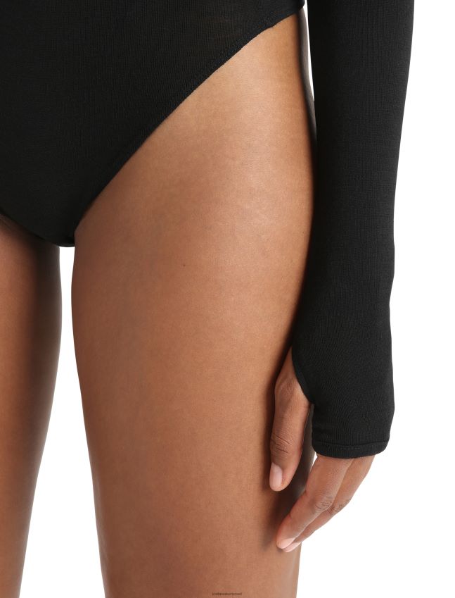 הַלבָּשָׁה Icebreaker בגד גוף מרינו קווינס עם שרוול ארוך גבוה שָׁחוֹר נשים 42N8VN543