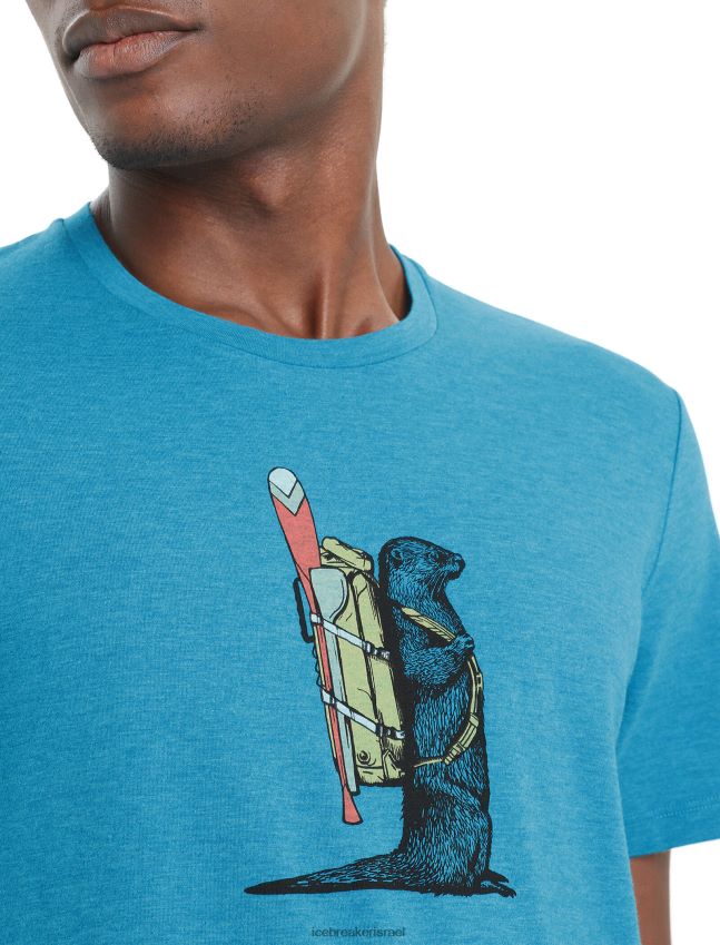 הַלבָּשָׁה Icebreaker מרינו מרכזי קלאסי חולצת טריקו עם שרוולים קצרים משוט לוטרה כחול גיאוגרפי גברים 42N8VN61