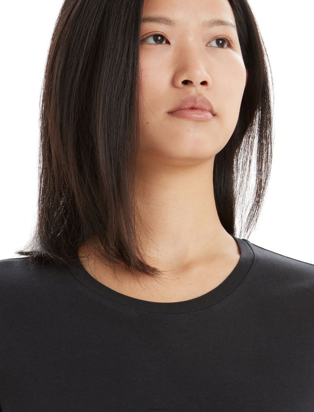 הַלבָּשָׁה Icebreaker חולצת טי שרוול קצר מכותנה טנסל שָׁחוֹר נשים 42N8VN639