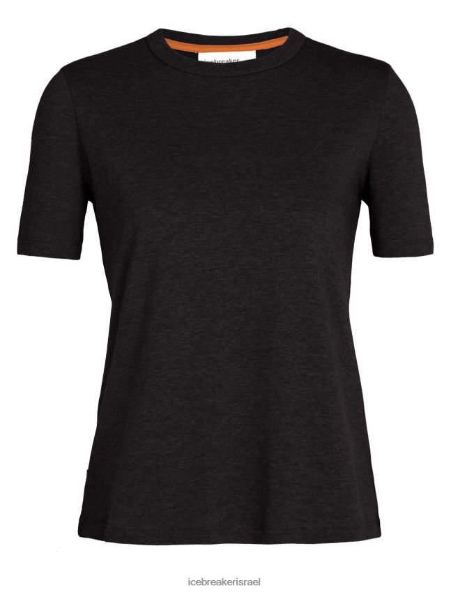 הַלבָּשָׁה Icebreaker חולצת טי שרוול קצר מכותנה טנסל שָׁחוֹר נשים 42N8VN639