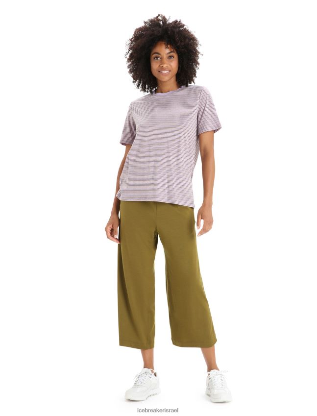 הַלבָּשָׁה Icebreaker פס חולצת טריקו עם שרוולים קצרים מפשתן מרינו מבט סגול/אצות נשים 42N8VN643