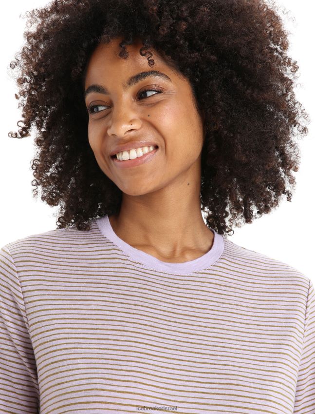 הַלבָּשָׁה Icebreaker פס חולצת טריקו עם שרוולים קצרים מפשתן מרינו מבט סגול/אצות נשים 42N8VN643