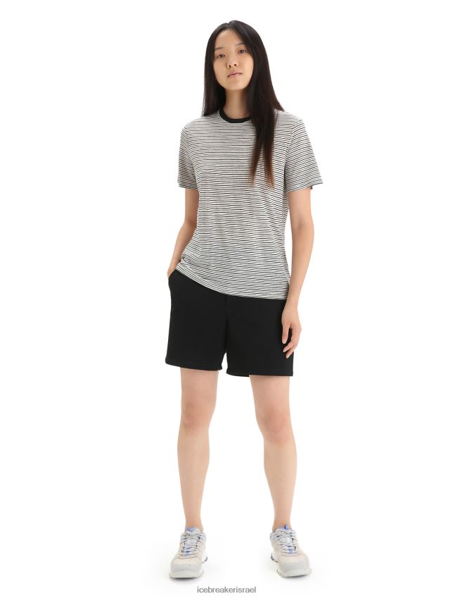 הַלבָּשָׁה Icebreaker פס חולצת טריקו עם שרוולים קצרים מפשתן מרינו שלג/שחור נשים 42N8VN644