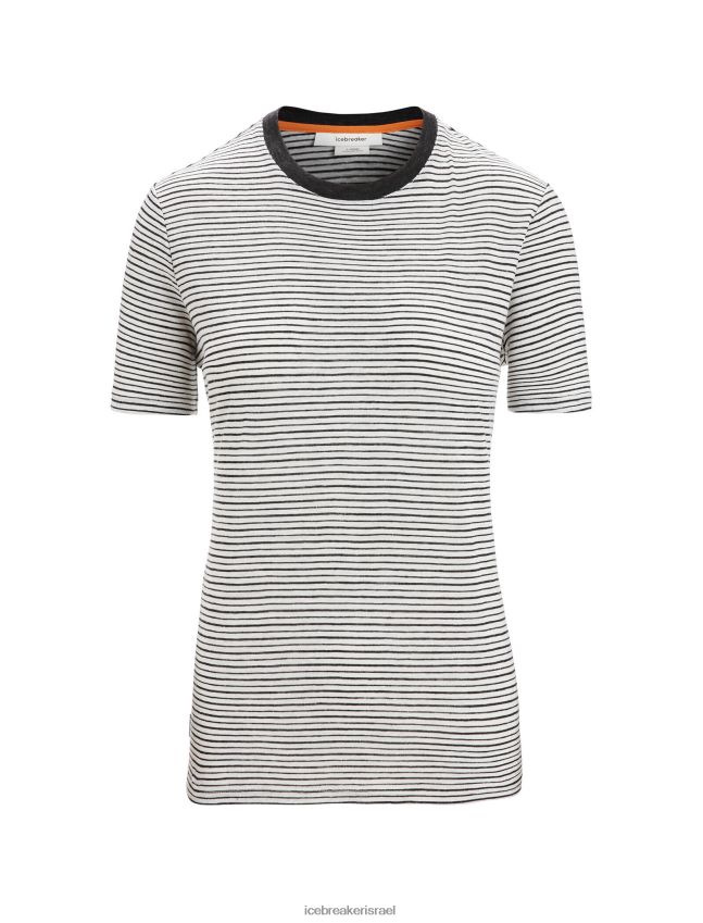 הַלבָּשָׁה Icebreaker פס חולצת טריקו עם שרוולים קצרים מפשתן מרינו שלג/שחור נשים 42N8VN644