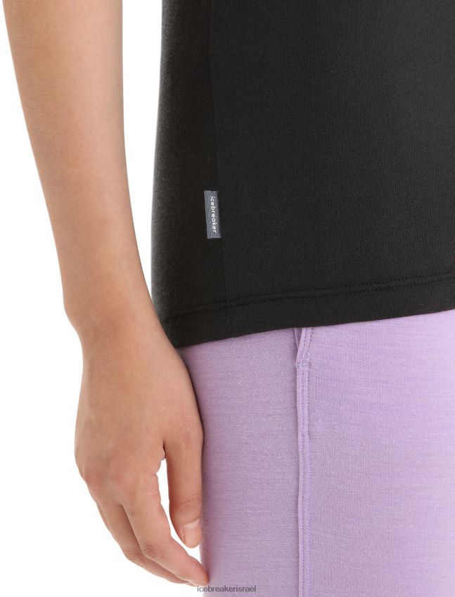 הַלבָּשָׁה Icebreaker חולצת טי שרוול קצר מכותנה טנסל טבעית שָׁחוֹר נשים 42N8VN666