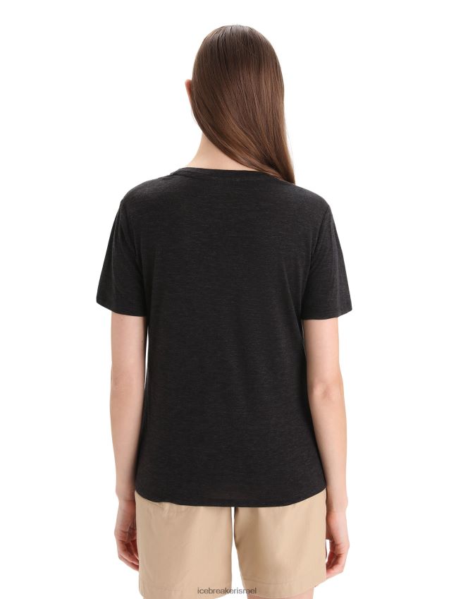 הַלבָּשָׁה Icebreaker חולצת טריקו עם שרוולים קצרים מפשתן מרינו שָׁחוֹר נשים 42N8VN674