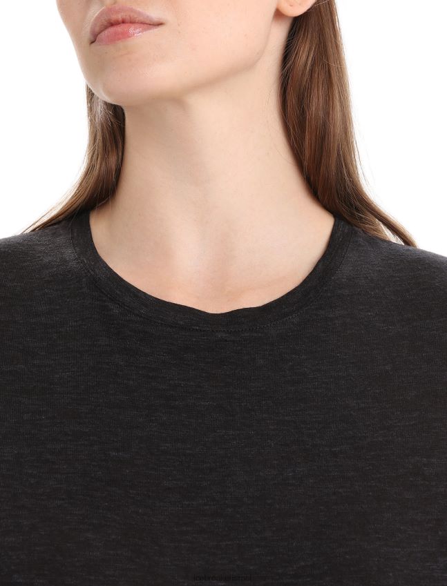 הַלבָּשָׁה Icebreaker חולצת טריקו עם שרוולים קצרים מפשתן מרינו שָׁחוֹר נשים 42N8VN674