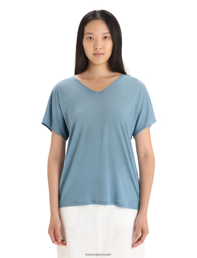 הַלבָּשָׁה Icebreaker טופ מרינו דריידן עם שרוולים קצרים הפיכים כחול אסטרלי נשים 42N8VN675