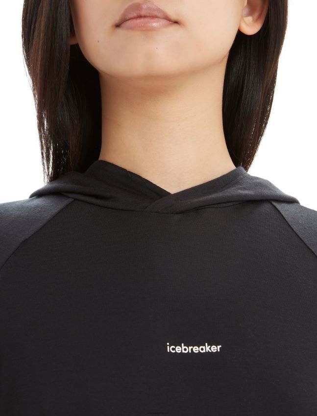 הַלבָּשָׁה Icebreaker קפוצ'ון מגניב לייט מרינו עם שרוולים ארוכים שָׁחוֹר נשים 42N8VN696