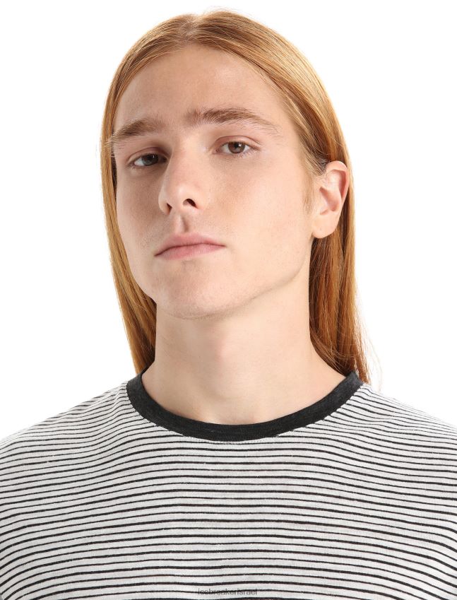 הַלבָּשָׁה Icebreaker פס חולצת טריקו עם שרוולים קצרים מפשתן מרינו שלג/שחור גברים 42N8VN69