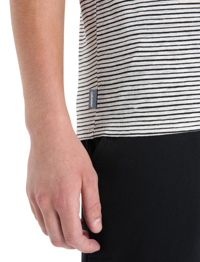 הַלבָּשָׁה Icebreaker פס חולצת טריקו עם שרוולים קצרים מפשתן מרינו שלג/שחור גברים 42N8VN69