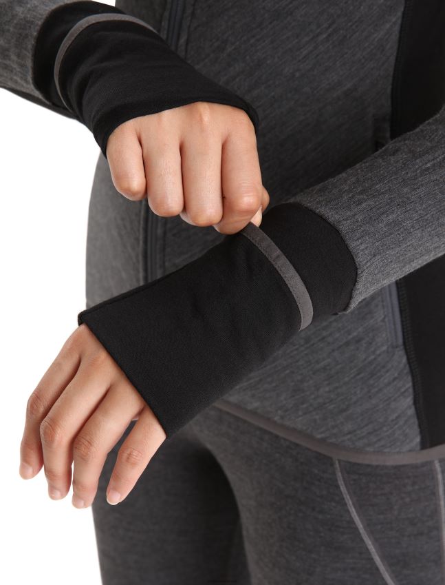 הַלבָּשָׁה Icebreaker ז'קט עם שרוולים ארוכים עם רוכסן מרינו אמיתי פליס ג'ט אברש/שחור נשים 42N8VN701