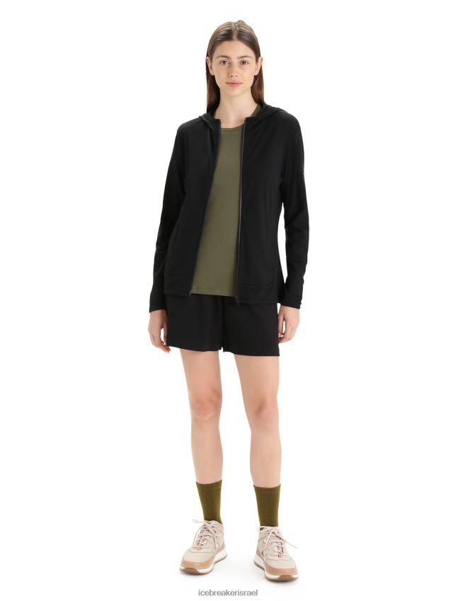 הַלבָּשָׁה Icebreaker קפוצ'ון עם רוכסן שרוולים ארוכים שָׁחוֹר נשים 42N8VN716