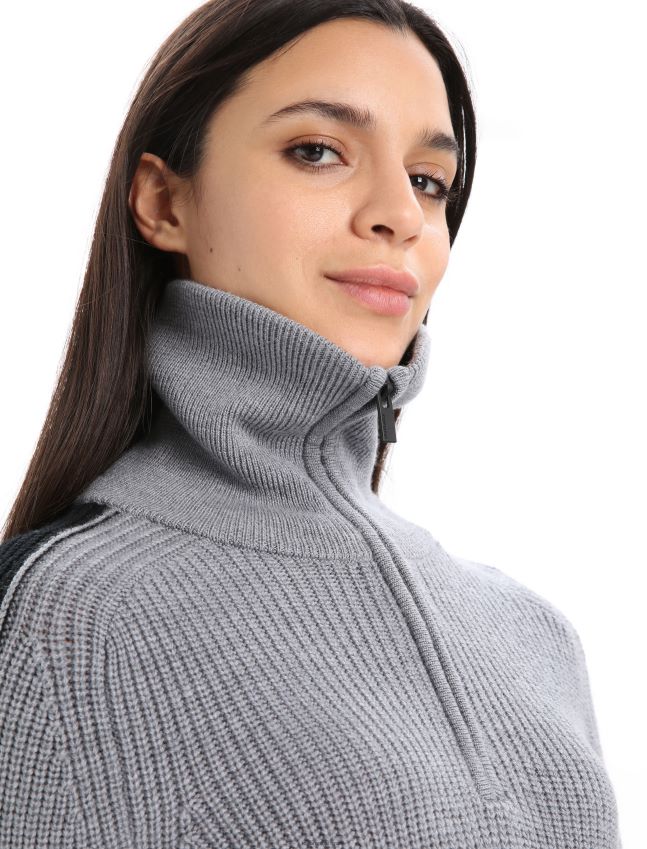 הַלבָּשָׁה Icebreaker סוודר מרינו לודג' עם שרוול ארוך חצי רוכסן אברש גריט/שחור נשים 42N8VN725