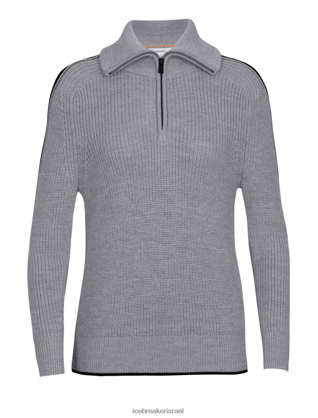 הַלבָּשָׁה Icebreaker סוודר מרינו לודג' עם שרוול ארוך חצי רוכסן אברש גריט/שחור נשים 42N8VN725