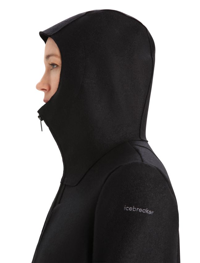 הַלבָּשָׁה Icebreaker ז'קט קפוצ'ון מרינו לבד שָׁחוֹר נשים 42N8VN814