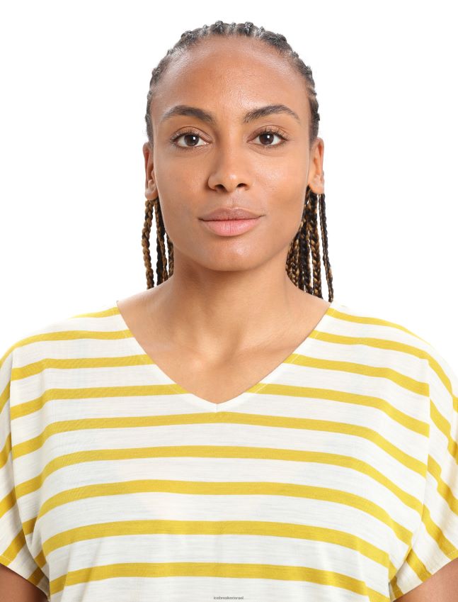 הַלבָּשָׁה Icebreaker מרינו דריידן פס עליון עם שרוולים קצרים הפיכים אקרו אברש/זהב שקט נשים 42N8VN847