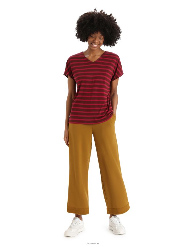 הַלבָּשָׁה Icebreaker מרינו דריידן פס עליון עם שרוולים קצרים הפיכים אספרסו/דובדבן נשים 42N8VN848