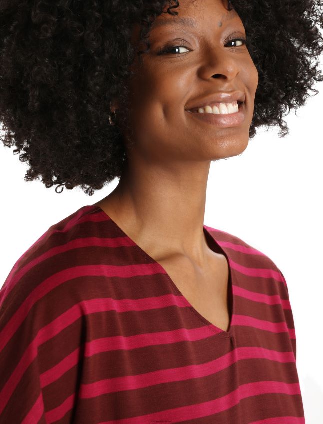 הַלבָּשָׁה Icebreaker מרינו דריידן פס עליון עם שרוולים קצרים הפיכים אספרסו/דובדבן נשים 42N8VN848