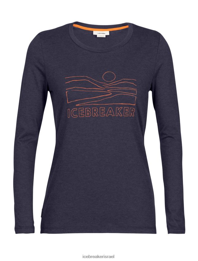 הַלבָּשָׁה Icebreaker שקיעה של חולצת טריקו עם שרוולים ארוכים קלאסית מרינו מרכזית צי חצות נשים 42N8VN850