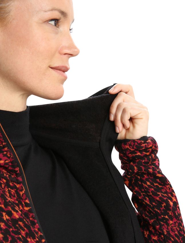 הַלבָּשָׁה Icebreaker ז'קט חזזית מרינו עם שרוול ארוך עם רוכסן דובדבן שחור נשים 42N8VN889