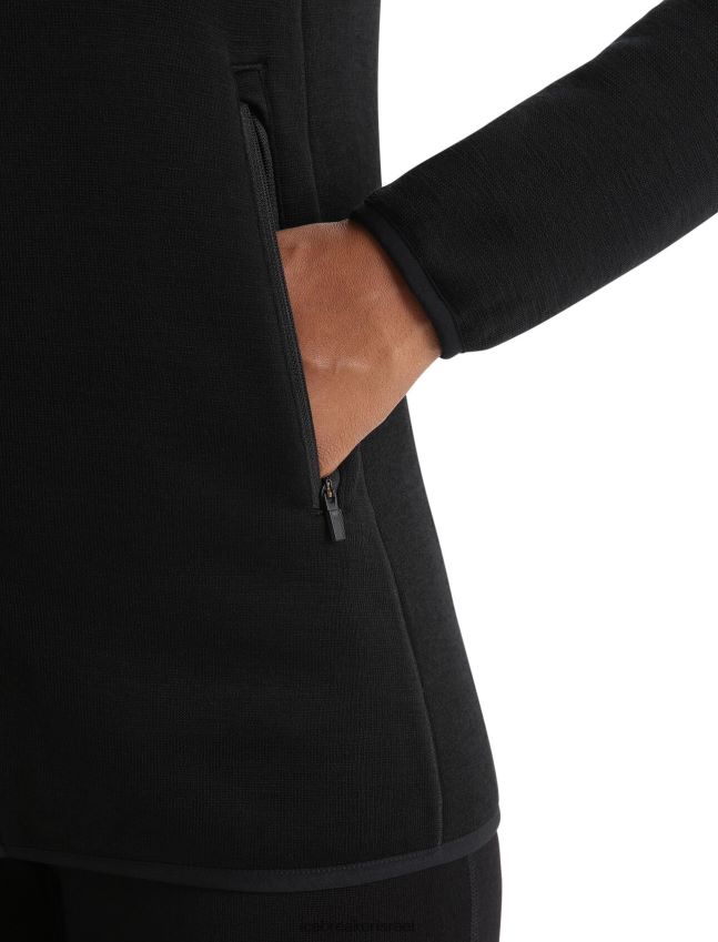 הַלבָּשָׁה Icebreaker ז'קט רוכסן עם שרוולים ארוכים של מרינו אמיתי פליס שָׁחוֹר נשים 42N8VN901