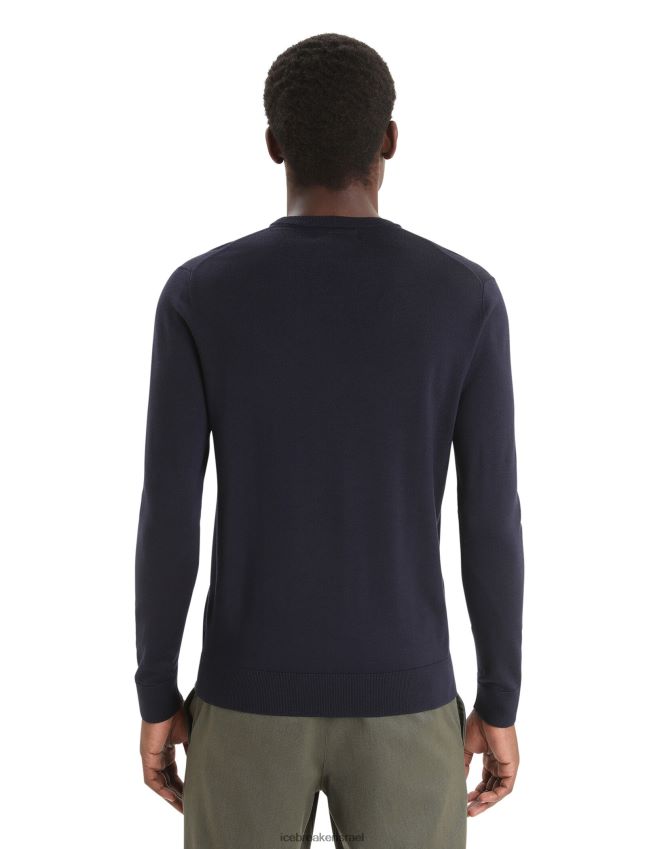 הַלבָּשָׁה Icebreaker סוודר מרינו וילקוקס עם שרוולים ארוכים עם צווארון V צי חצות גברים 42N8VN227