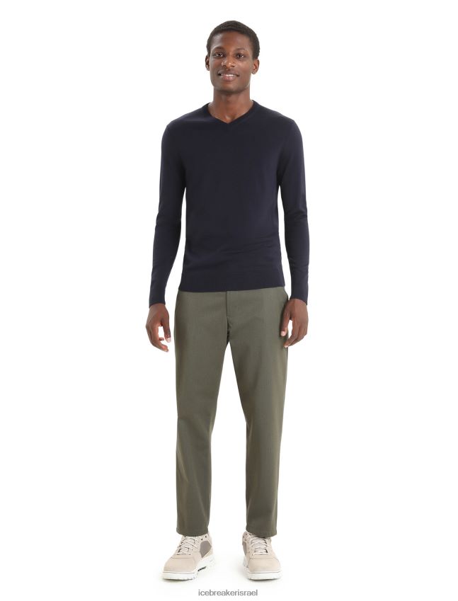 הַלבָּשָׁה Icebreaker סוודר מרינו וילקוקס עם שרוולים ארוכים עם צווארון V צי חצות גברים 42N8VN227