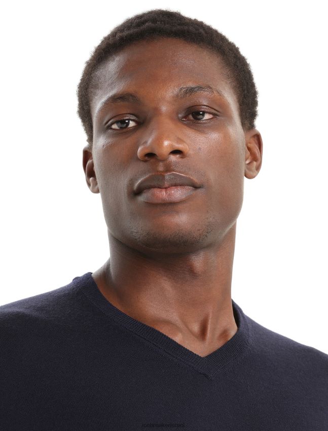 הַלבָּשָׁה Icebreaker סוודר מרינו וילקוקס עם שרוולים ארוכים עם צווארון V צי חצות גברים 42N8VN227