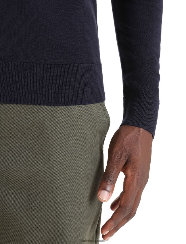 הַלבָּשָׁה Icebreaker סוודר מרינו וילקוקס עם שרוולים ארוכים עם צווארון V צי חצות גברים 42N8VN227