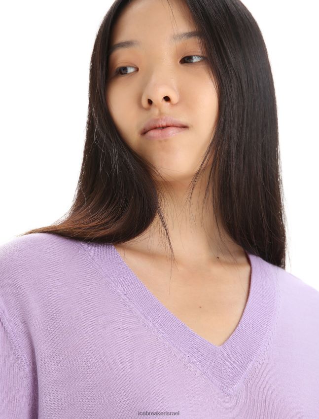 הַלבָּשָׁה Icebreaker סוודר מרינו וילקוקס עם שרוולים ארוכים עם צווארון V מבט סגול נשים 42N8VN723