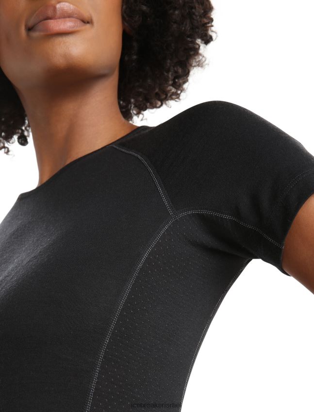 הַלבָּשָׁה Icebreaker bodyfitzone merino 150 אזור שרוולים קצרים Crewe תרמי העליון שָׁחוֹר נשים 42N8VN567