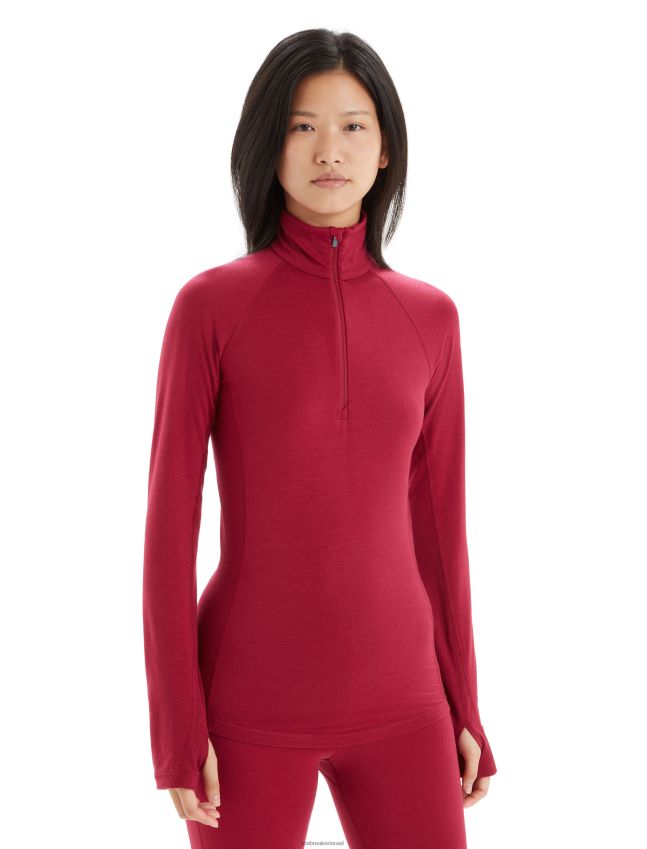 הַלבָּשָׁה Icebreaker bodyfitzone merino 200 zone תרמי שרוול ארוך חצי רוכסן דובדבן נשים 42N8VN806