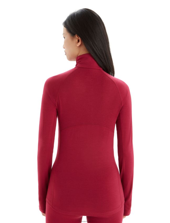 הַלבָּשָׁה Icebreaker bodyfitzone merino 200 zone תרמי שרוול ארוך חצי רוכסן דובדבן נשים 42N8VN806