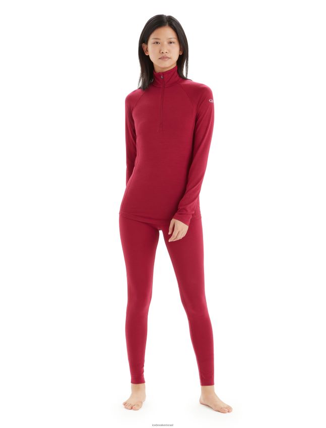 הַלבָּשָׁה Icebreaker bodyfitzone merino 200 zone תרמי שרוול ארוך חצי רוכסן דובדבן נשים 42N8VN806